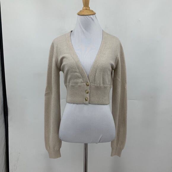 Loulou Studio Cardigan Womens M Medium Beige Batiki Cashmere Cropped Button Up - Picture 2 of 15